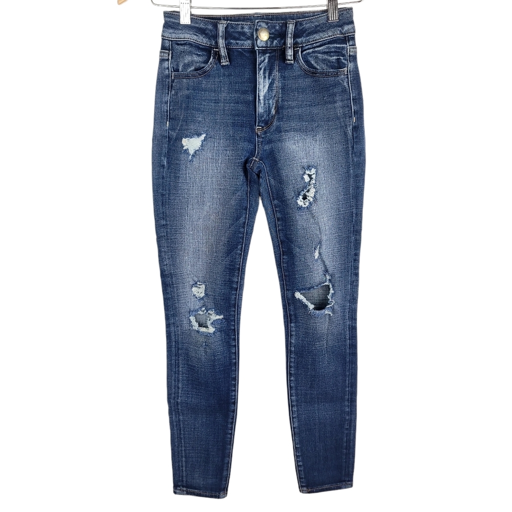 American Eagle Womens Jeans Size 00 Short Hi-Rise Jegging Distressed Skinny Blue